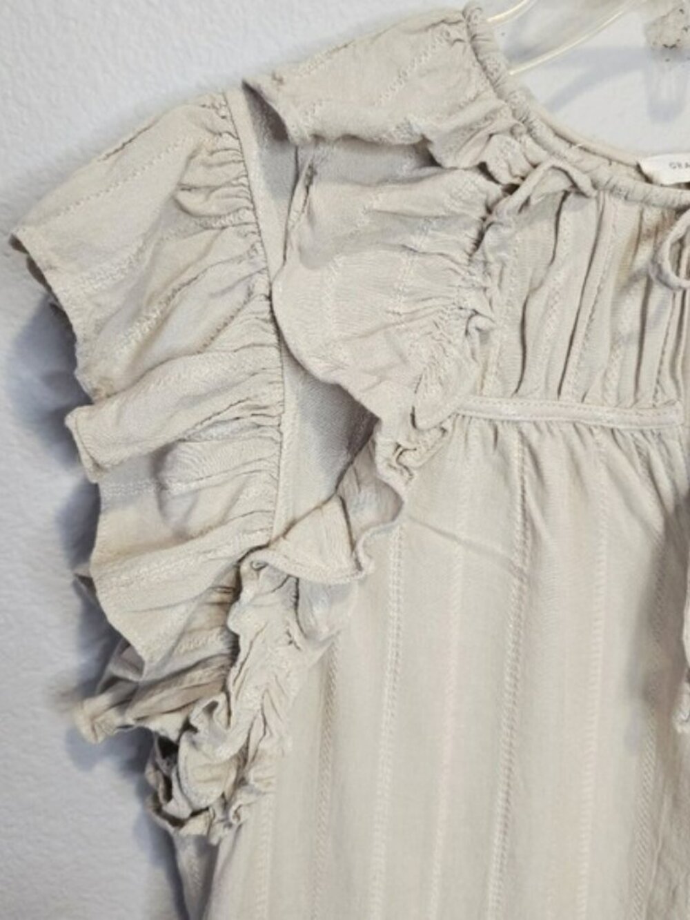 Grade & Gather Women's Mini Dress Size Medium Beige Striped Ruffles Lagenlook - Picture 3 of 14